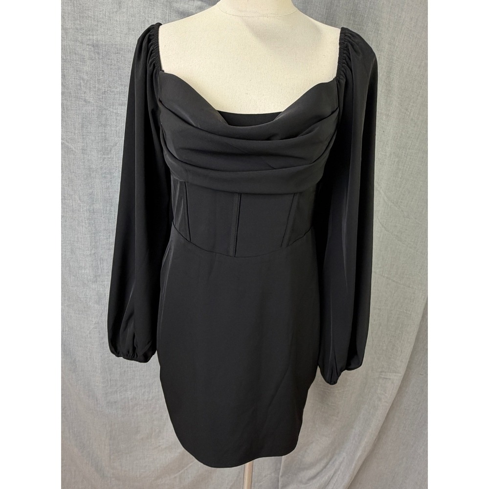 Princess Polly Black Cowl Neck Corset Mini Dress Long Sleeve Gothic US 8 LBD